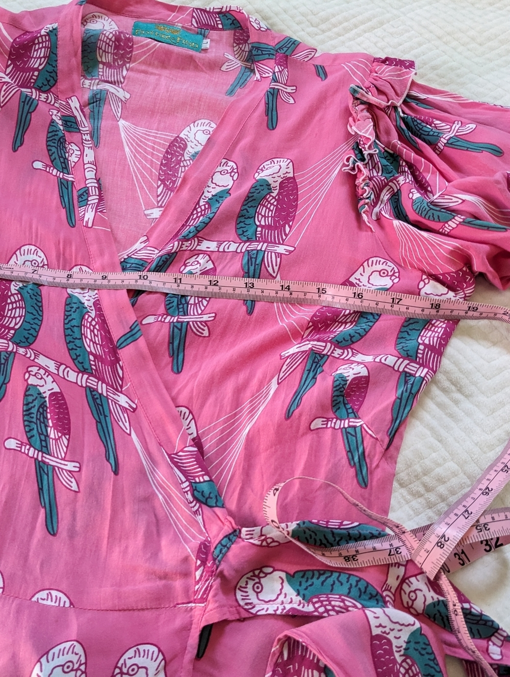 Feather & Find Boho Luxe Floral Tiered Wrap Mini Dress Pink Parrot Large - Picture 4 of 11